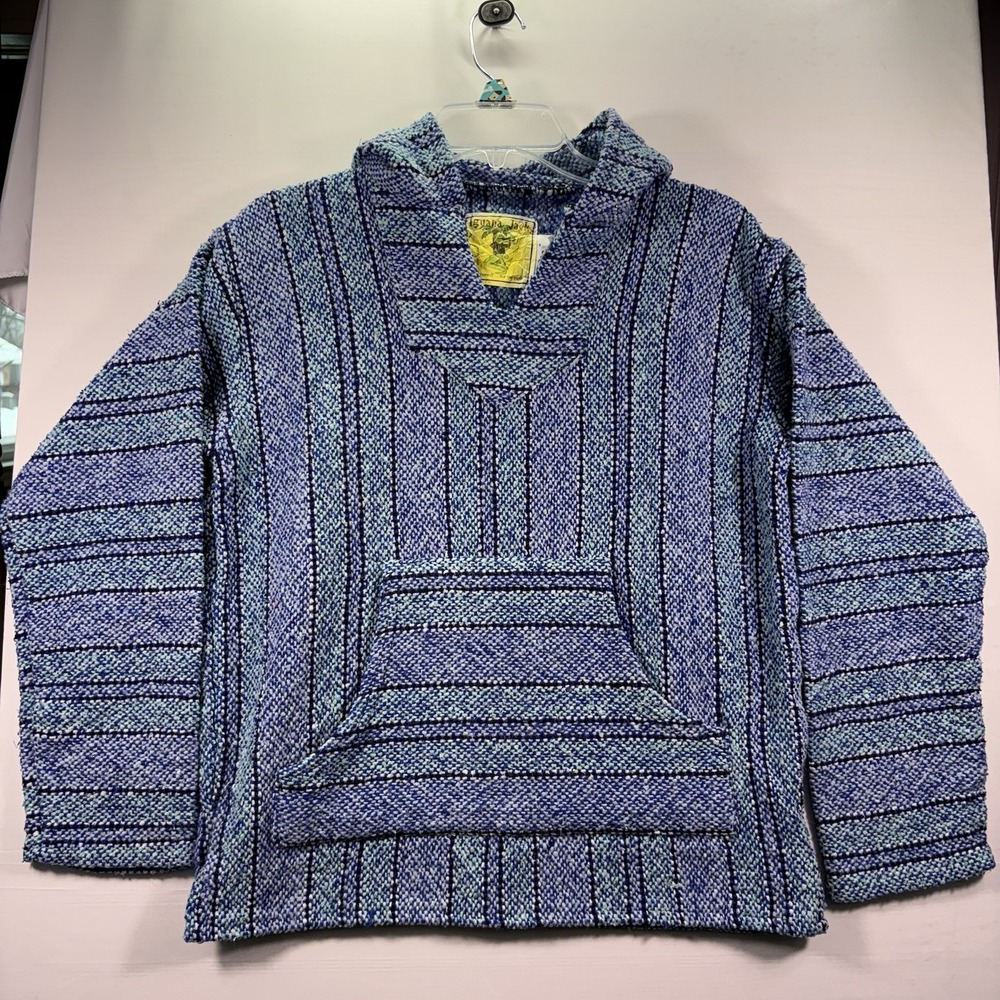 Iguana Jack Hoodie Surfer Drug Rug‎ Baja Boho Jacket Front Pocket Adult XL Blue